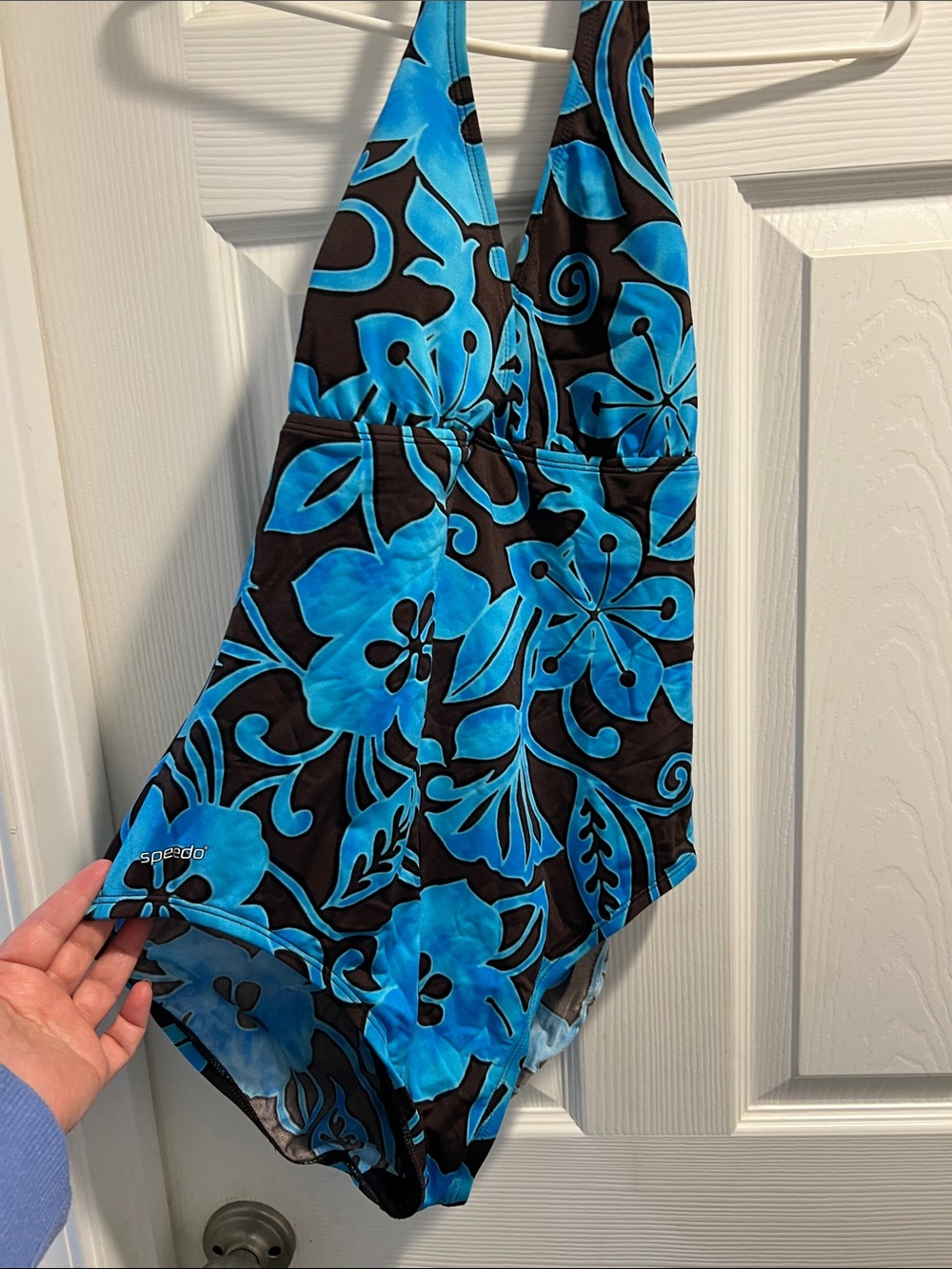 Speedo Brown and Bright Blue Floral Halter One-Piece